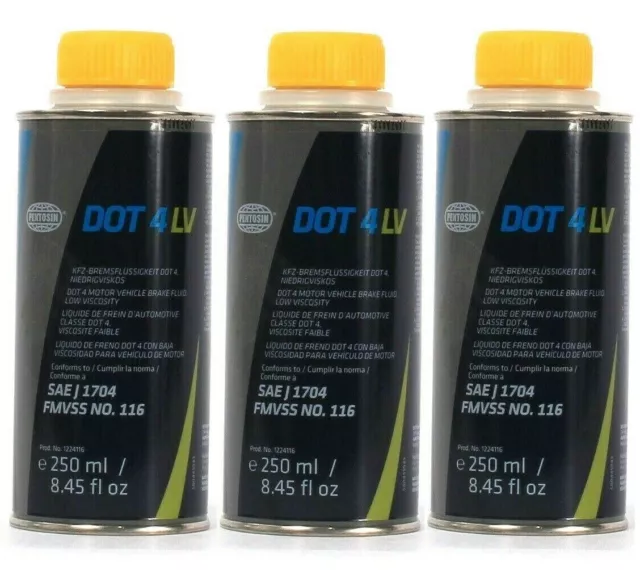 (3 Count) Pentosin DOT 4 LV Motor Vehicle Brake Fluid Low Viscosity  8.45 Oz