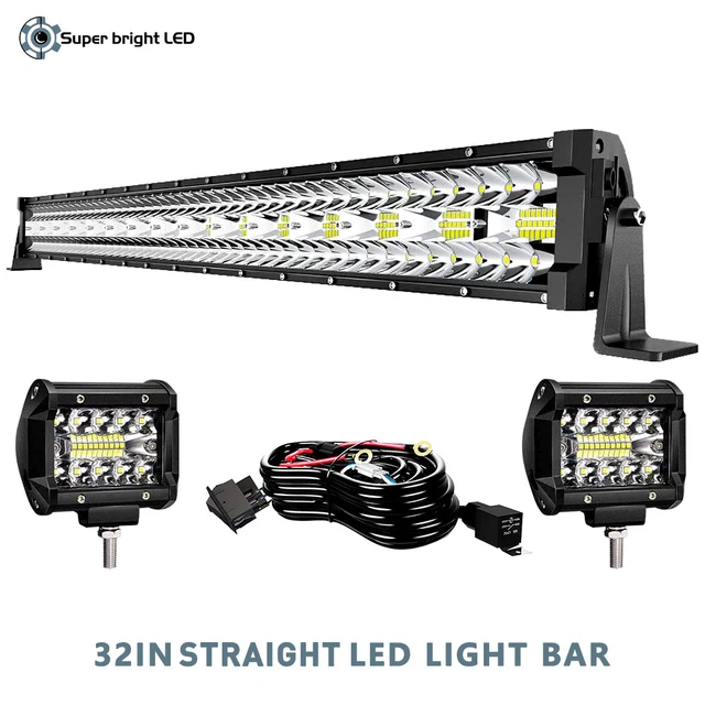 32'' IN Straight LED Light Bar for GMC Savana 2500 3500 +2X Fog PODS 672W+Wiring