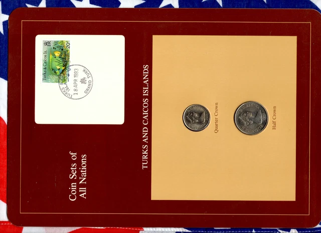 Coin Sets of All Nations Turks & Caicos UNC w/card 1/2 & 1/4 Crown 1981 18AP1983
