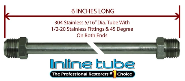 5/16 Fuel Line 6 Inch Stainless Steel 1/2-20 Tube Nuts 45 Degree Double Flare