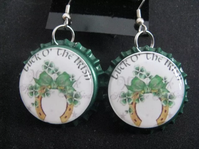 1" Bottle Cap Image Earrings ~ St Patrick Day ~ Handcrafted ~ **Gift Idea