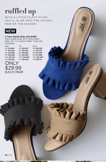 AVON Fashion shoes Sandals Faux Suede Ruffle slip on Block Heel In Black sz 7