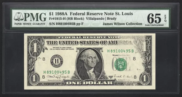 1988A $1 Federal Reserve St. Louis, Insufficient Inking Error, PMG 65 EPQ