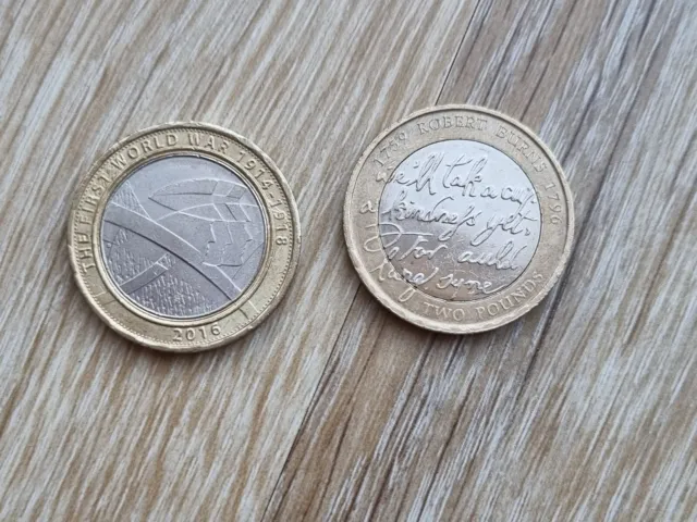 2x £2 Two Pound Coin 2016 The First World War, 2009 Robert Burns