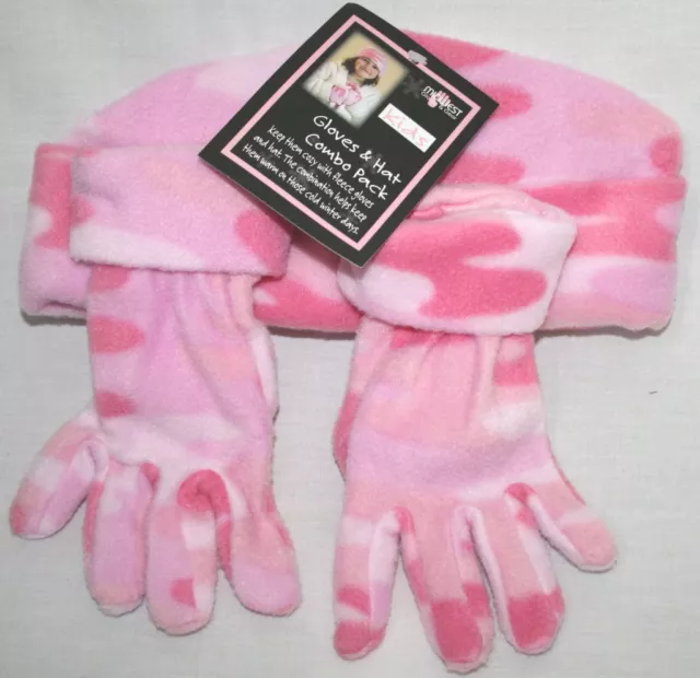 Pink Or Blue Camouflage Kids Fleece Gloves & Hat