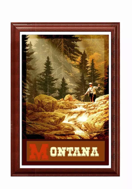 Trout Fishing In Montana Travel Poster, Canvas Wrap Framed, Metal Tin Sign Cards