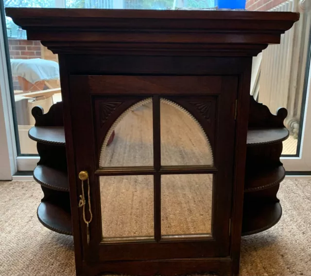 Small antique dark wood wall cabinet, mirror door, 19th Century?