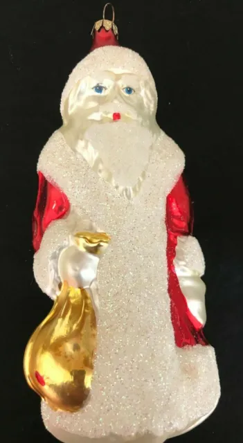Vintage NOS Hand blown Glass German Santa Claus Ornament 6"