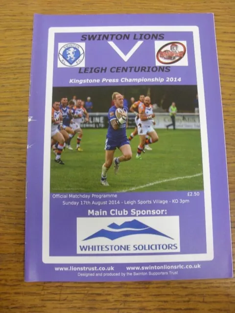 17/08/2014 Rugby League Programme: Swinton v Leigh  . FREE POSTAGE (UK ONLY).