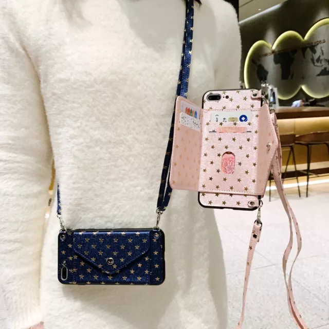 For iPhone Samsung Crossbody Stars Wallet Card Bag Stand Women Phone Case Cover