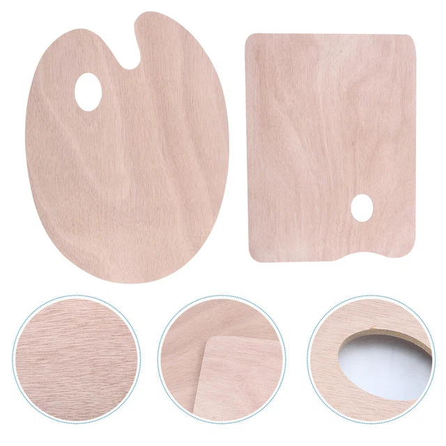 2 Pcs Hölzern Malerei Farbtablett Palette Rundes Tablett Oval