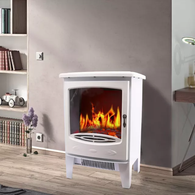 Free Standing Electric Stove with LED Fireplace Fire Flame Heater White New