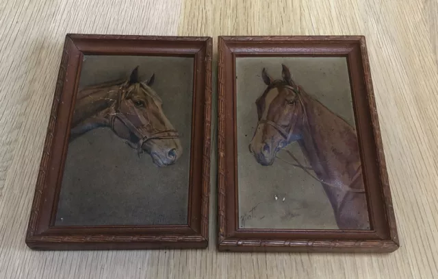 Vintage 3D Horse Framed Art lot of 2 Western Americana 4”x6”
