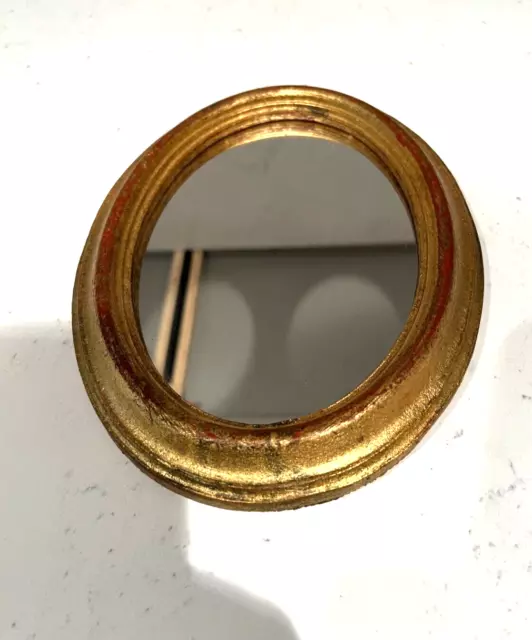 Vtg. Hollywood Regency Oval Italian Gold Gilt Wood Mirror 8X6 Mcm Tag 'Smr"