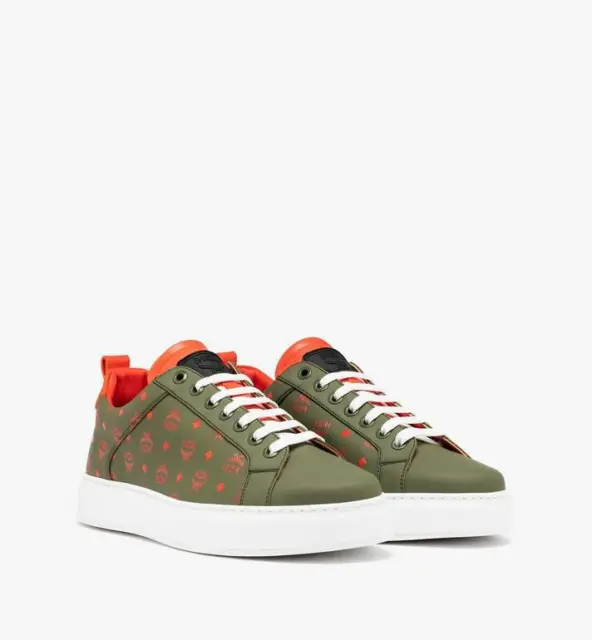 $625 MCM Women's Moss Green Monogram Leather Low-top Sneaker MES9AMM60G8