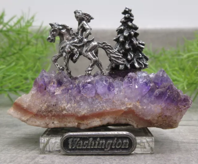 Miniature Tin Native American Indian Warrier Horse Tree Figurine Natural Purple