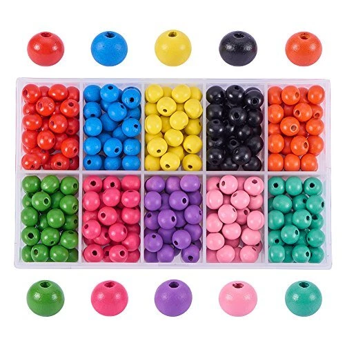 PH PandaHall 250pcs 10mm Colored Wood Beads Dyed Wooden Beads 10 Colors Large...