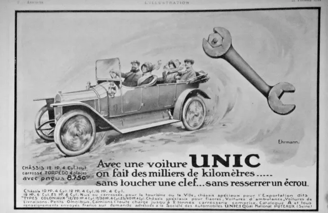 Publicité De Presse 1914 Automobiles Voiture Unic - Ehrmann - Advertising