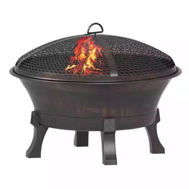 26 inch Cast Iron Fire Pit Deep Bowl Design Outdoor Yard Patio Wood Burning