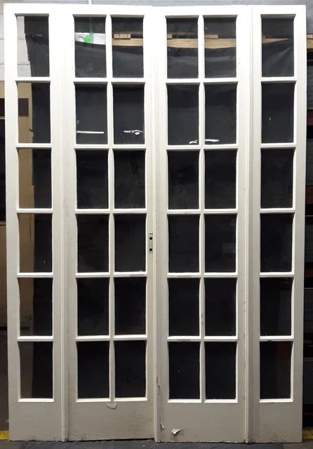 60x92x1.75" Pair Antique Vintage Old French Double Wood Doors Windows Wavy Glass