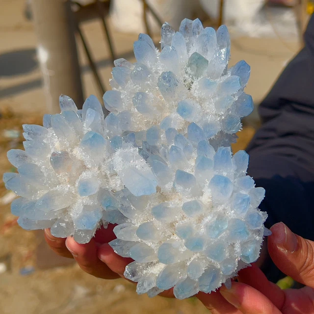 2.01LB New Find sky blue Phantom Quartz Crystal Cluster Mineral Specimen Healing 6