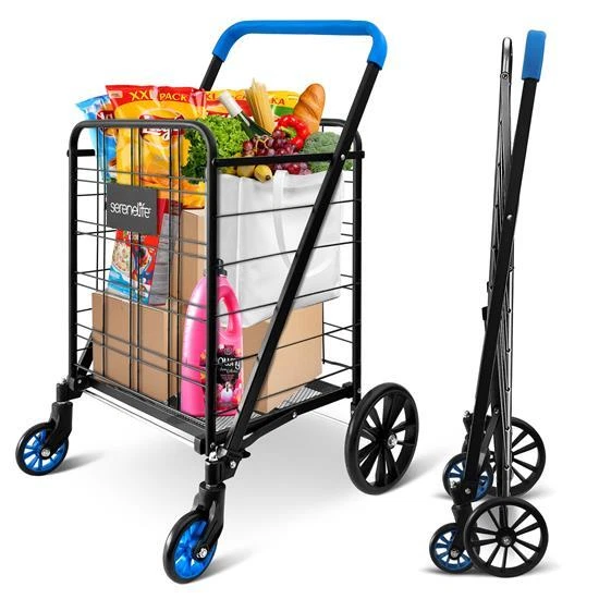Collapsible Utility Cart Large 110Lb Capacity Foldable Portable Shopping Trolley