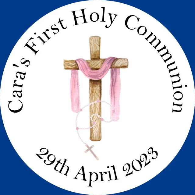 Personalised Gloss  Pink Communion Confirmation Party Labels Sweet Cone Stickers