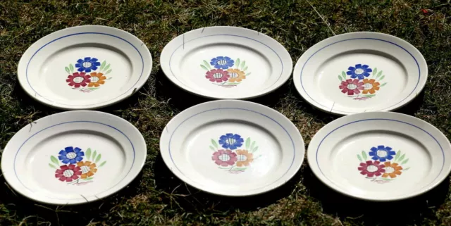 Lot 6 assiettes plates faïence K&G Keller Guérin Lunéville AGNES Vintage Plates