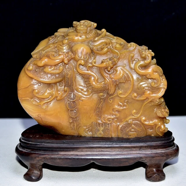 Chinese Exquisite Handmade Dragon Carving Shoushan Stone Statue Seal