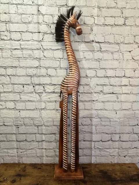 100cm Brown & White Wood Zebra Tall Statue Wood Modern Hand Carved Painted