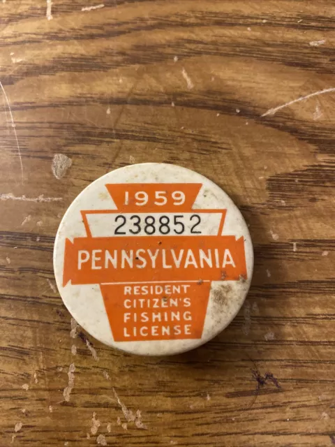 1959 pa pennsylvania fishing license button pin