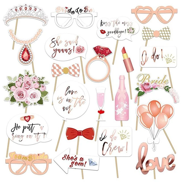 Accesorios de fotos de boda, 23 piezas accesorios de cabina de fotos fiesta gallina, equipo novia selfie PrC1J5