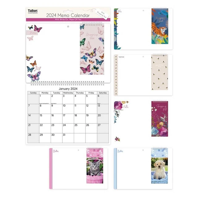 FAMILY CALENDAR 2024 Spiral Bound Wall Memo with Shopping Pad & Wipe