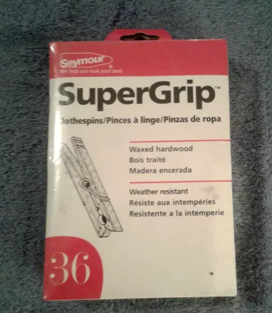 36 Vintage Seymour SuperGrip Clothespins Waxed Hardwood Weather Resistant