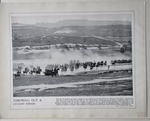 1915 Ww1 Print & Text Advance Of British Cavalry Work Ride Cavalry Screen