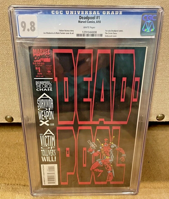 Deadpool 1 CGC 9.8 WP 1st Solo Deadpool (Embossed Cover) MCU Movie Coming!