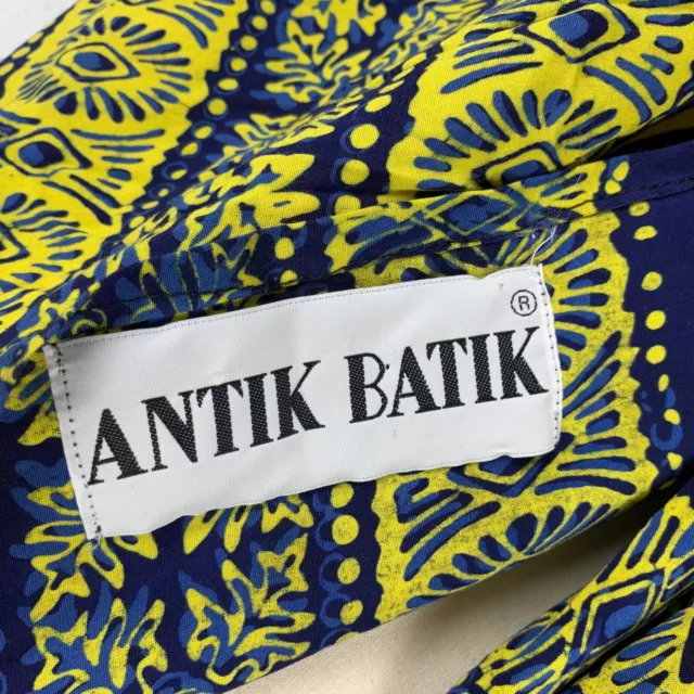 Antik Batik Scarf Shawl Blue Yellow Fringe Cotton Wrap Excellent Condition 3