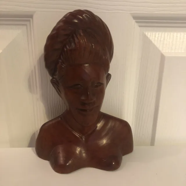 Hand Carved  Wood Tribal Woman Head Bust Wooden Mid-Century Vintage 17cm Tall