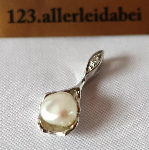 Süßer Perlen Diamant Anhänger 585 Weißgold Kettenanhänger 0,01 ct / CU 177(32) 2