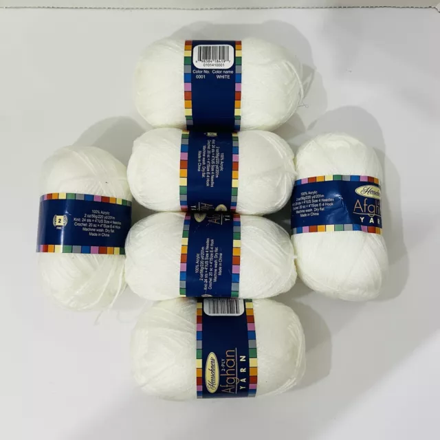 6 Skein Herrschners 2-Ply Afghan Yarn Acrylic White 0001 Fine Baby 220 yd 2oz