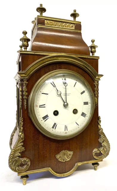 Beautiful Antique French Mahogany Mantel Clock With Ormolu Mounts And Finials