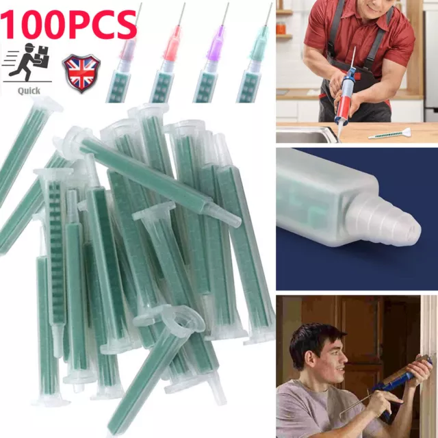 100 Pcs Static Mixer Epoxy Resin Mixing Tube Nozzles Syringe for AB Glue Gun UK