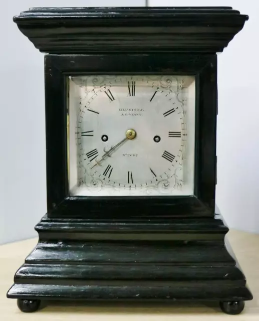 Antique English 8 Day Ebonised Twin Fusee 5 Glass Library Bracket Carriage Clock