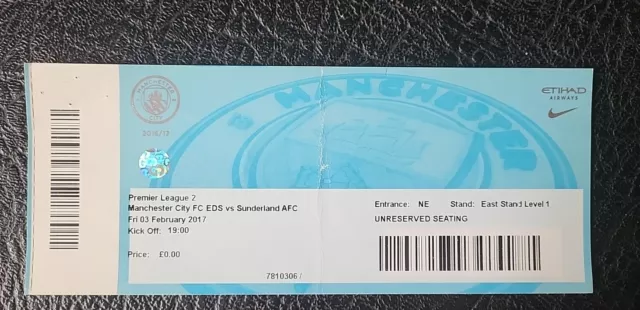 Ticket Manchester City EDS V Sunderland 2016 / 2017 Premier League 2 Reserves