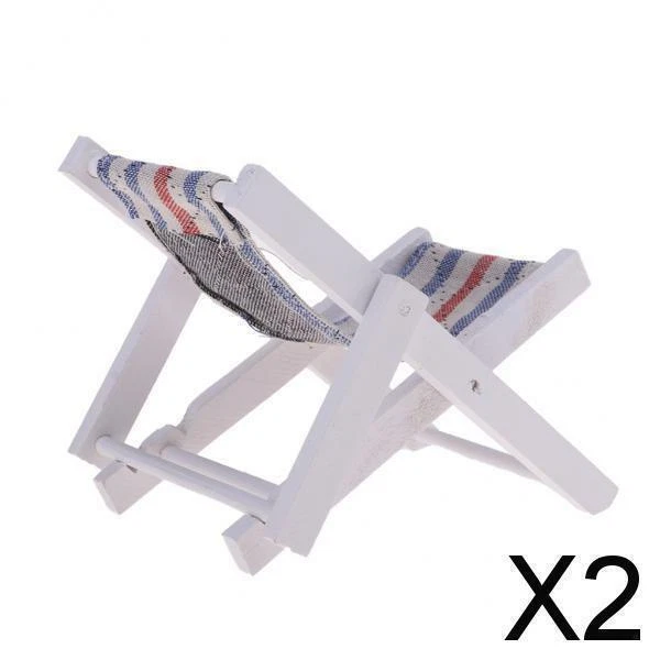 2x 1:6 Miniature Folding Wooden Beach Sunbath Chair Deck Chair Mini Furniture