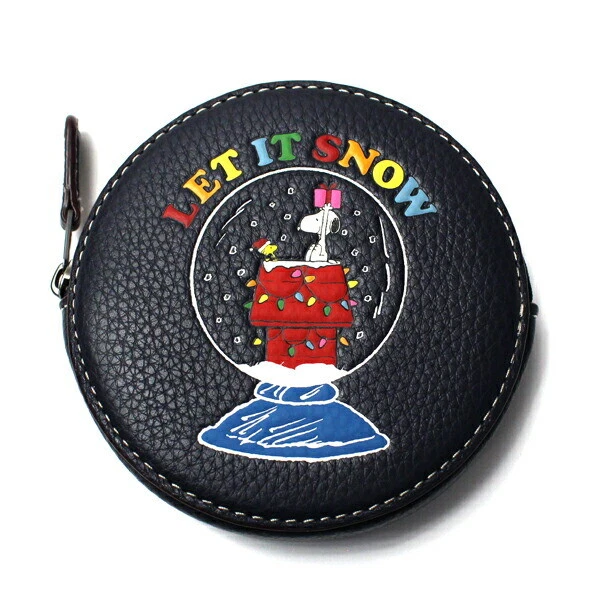 COACH PEANUTS Round Coin Case Snoopy Let It Snow Motif CF246 QBNI9 #034