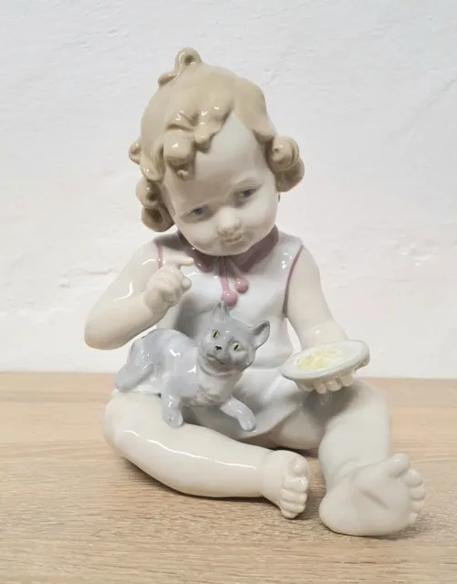 Gräffenthal Figurine de collection Fille avec chat Porcelaine Vintage...
