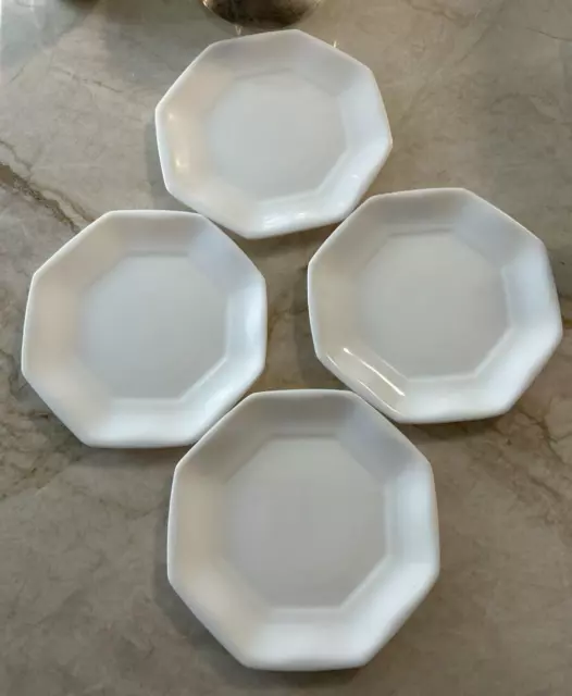 4 Pc Arcoroc Octime France White Glass Octagonal Salad Plates 7.5"