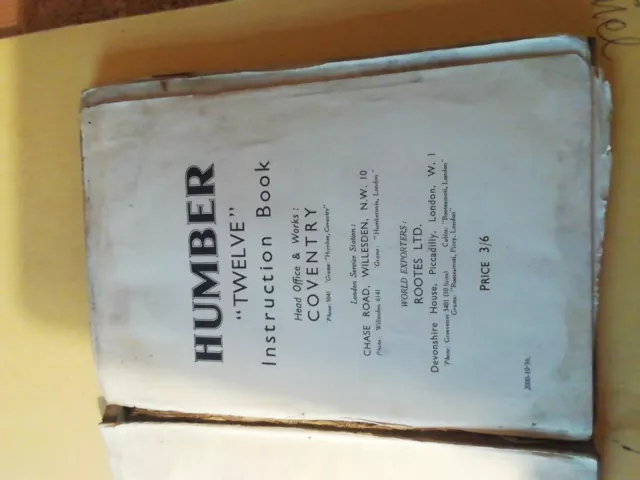 HUMBER TWELVE 1937 Original Instruction Book 2