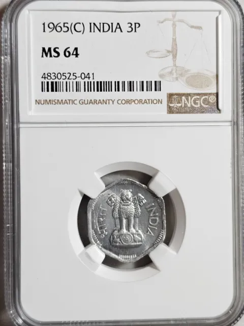India 3 Paise 1965C NGC MS 64